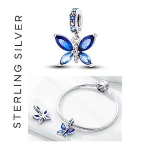 🌟 S925 Sterling Silver Sparkling Butterfly Dangle Charm